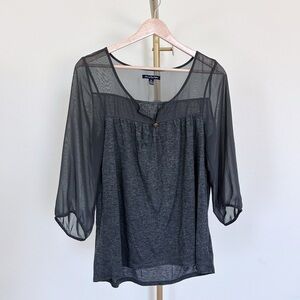 Y2K American Eagle Outfitters Sheer-Panel Gray Top